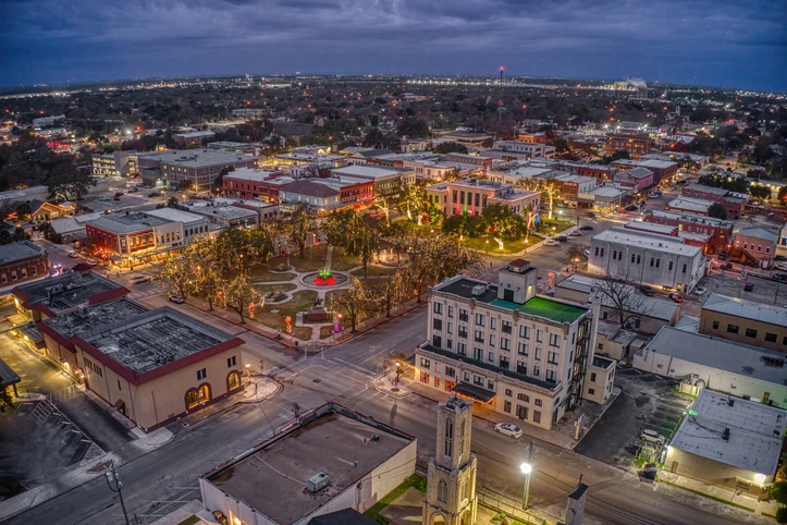 Seguin, Texas at Dusk during the Winter Holiday Season