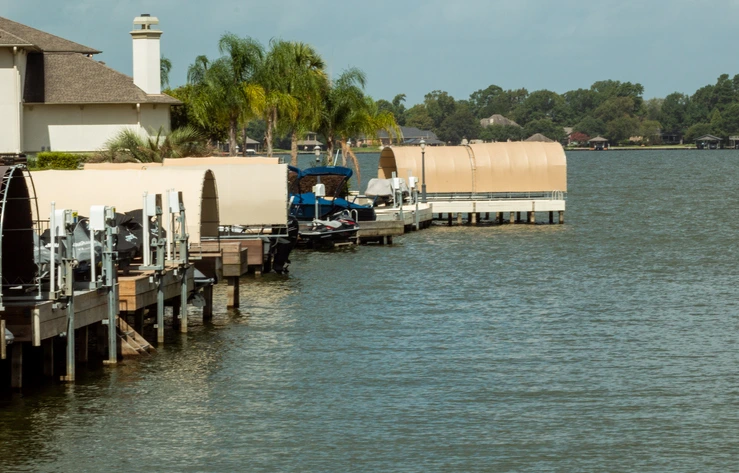 Neighborhood Boat Slips Leading into Lake Conroe, Texas